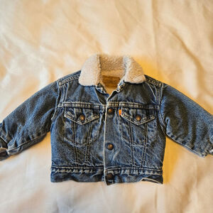 Sz 2T LEVI'S BLUE Sherpa Fleece Lined Denim Jean Jacket